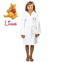 Cute Blue Bear Cartoon Design & Custom Name Embroidery on Kids Hooded Bathrobe